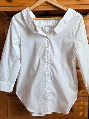 Ellison Sculptural Wide Collar Blouse Square Elastic Back Rear Button Collar L